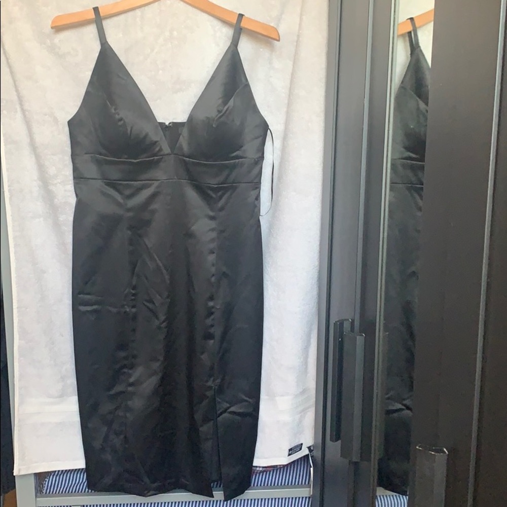 Black silk midi dress